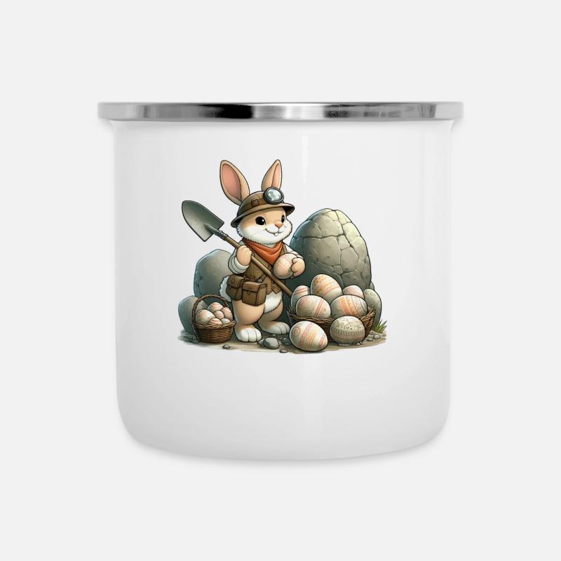 Osterhase als Archäologe mit Eiern - Emaille-Tasse - Weiß