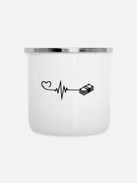 Geld Herzschlag - Emaille-Tasse - Weiß