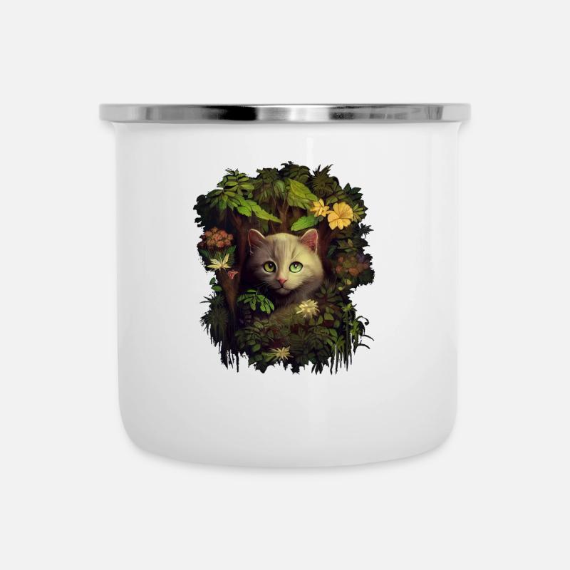 Kitty Peaking Out From The Forest - Style de peinture - Tasse émaillée - blanc