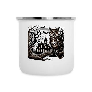 Hibou Halloween et château hanté - Tasse émaillée - blanc - Devant