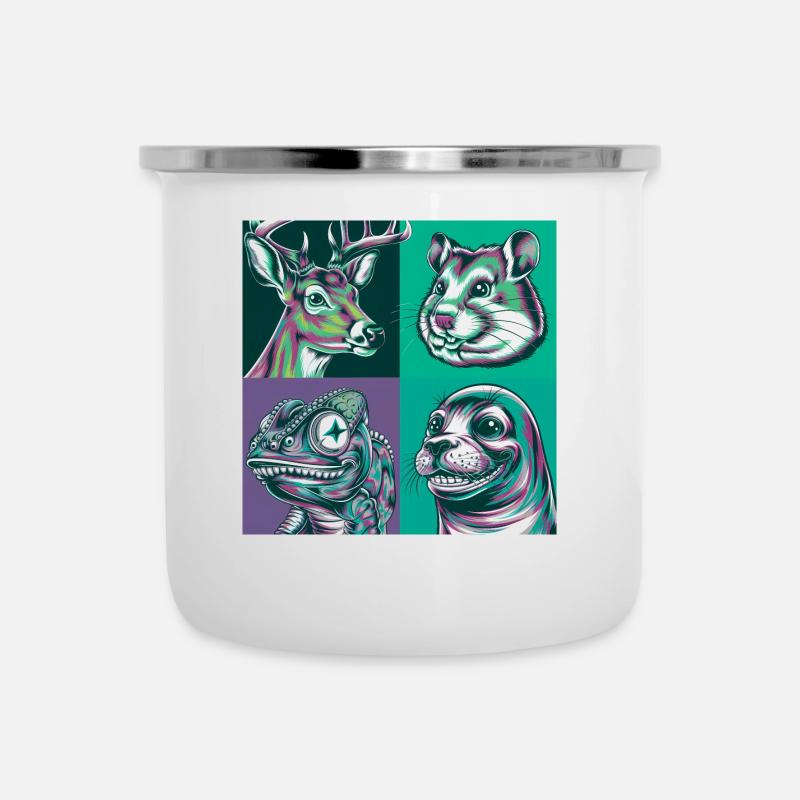 Smile Tier Salamander Robbe Hirsch Halloween - Emaille-Tasse - Weiß