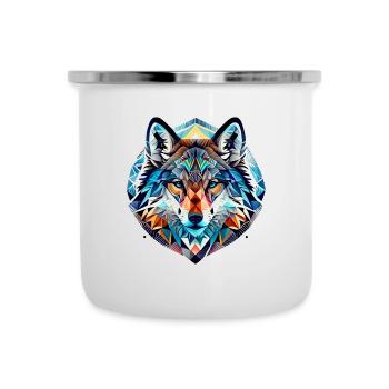 Gemetrische Fauna, Wolf, Geo Wild - Emaille-Tasse - Weiß - Vorne