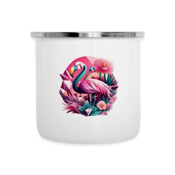 Geometrische Fauna, Flamingo, Geo Wild - Emaille-Tasse - Weiß - Vorne