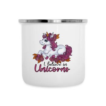 I believe in Unicorns Niedliches Einhorn Geschenk - Emaille-Tasse - Weiß - Vorne