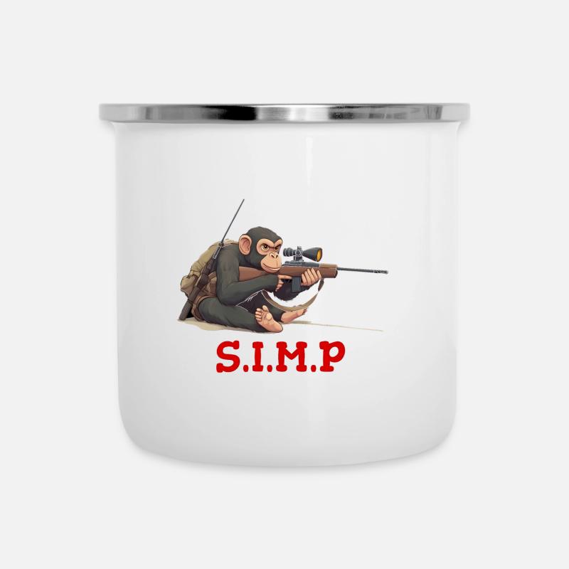 Monkey, meme, Sniper Rifle - Emaille-Tasse - Weiß