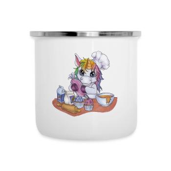 Witziges Regenbogen Einhorn als Bäcker Konditor - Emaille-Tasse - Weiß - Vorne