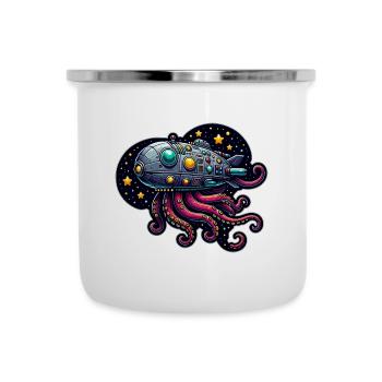 Phantasie Oktopus Raumschiff - Emaille-Tasse - Weiß - Vorne