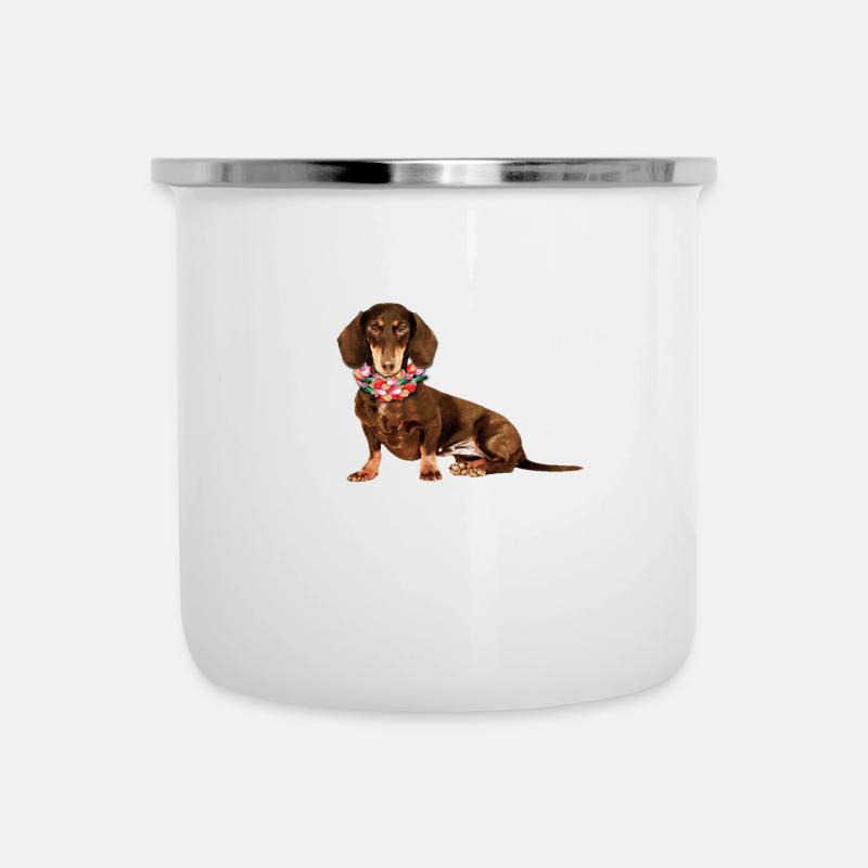 Teckel de fleurs, teckel, chien, fleurs - Tasse émaillée - blanc