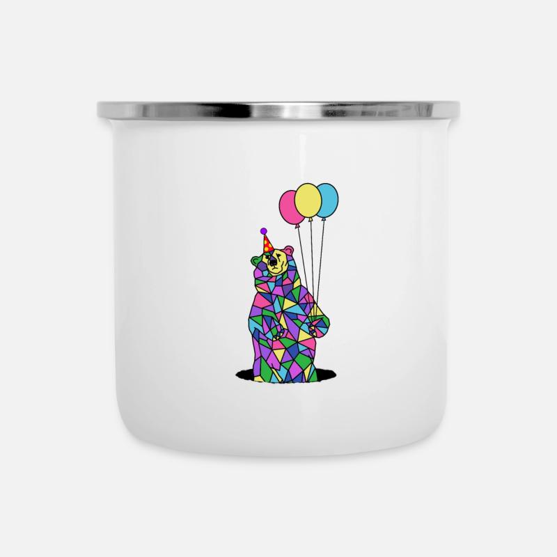 Geburtstagsfeier-Bär mit Ballonen - Emaille-Tasse - Weiß