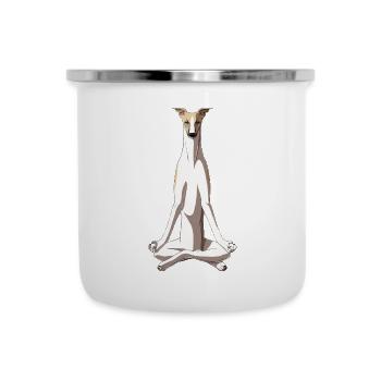 Meditierender Whippet Hund - Emaille-Tasse - Weiß - Vorne