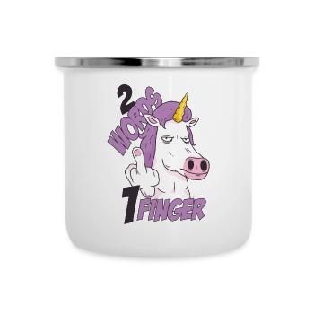 2 Wörter 1 Finger Pferd - Einhorn Fuck You - Emaille-Tasse - Weiß - Vorne