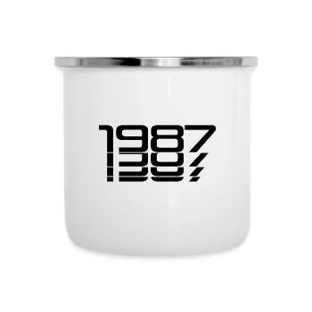 1987 Birthday Glitch Style - Emaille-Tasse - Weiß - Vorne