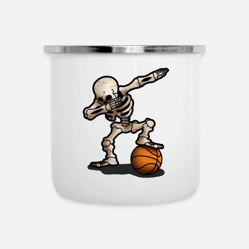 Skelett Dabbing Dab Basketball Halloween Geschenk - Emaille-Tasse - Weiß