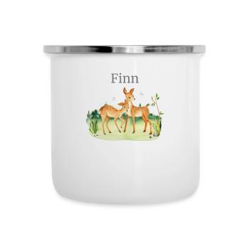 Waldtier Reh Blumen Name Finn - Emaille-Tasse - Weiß - Vorne