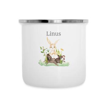 Forest Animal Deer Hare Hedgehog Flowers Name Linus - Camper Mug - white - Front