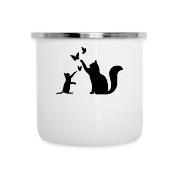 Chats avec papillons - Chats mignons - Tasse émaillée - blanc - Devant