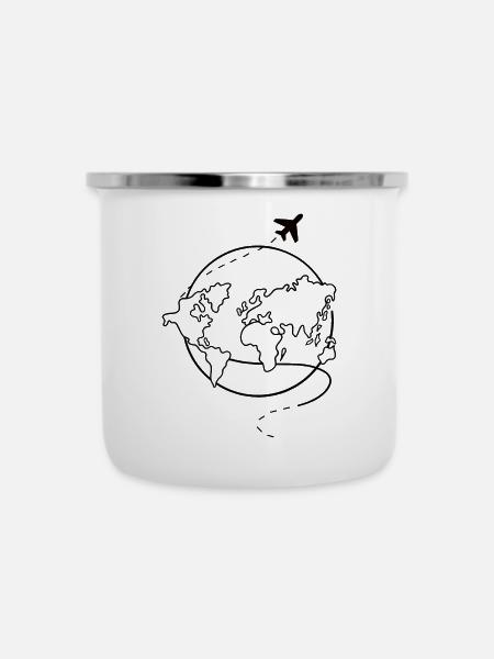 Weltkugel Flugzeug Reise - Emaille-Tasse - Weiß