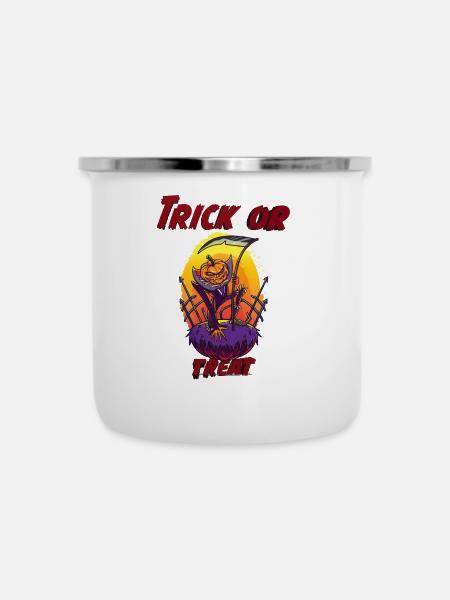 Jack-O-Lantern - Emaille-Tasse - Weiß