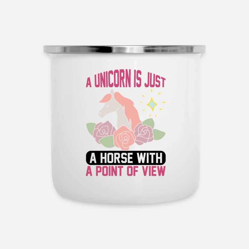 Aus der Sicht eines Einhorns Unicorn - Emaille-Tasse - Weiß