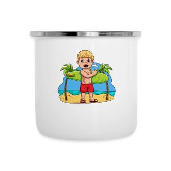 Kind Surfbrett Surfer - Emaille-Tasse - Weiß - Vorne