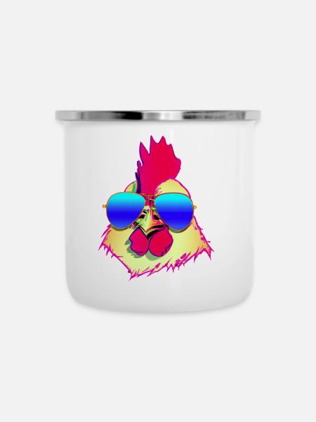 Cooler Hahn mit Sonnenbrille - Emaille-Tasse - Weiß