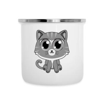 Graue Katze - Emaille-Tasse - Weiß - Vorne
