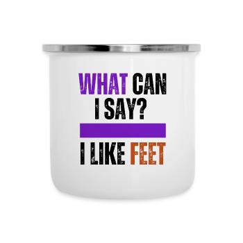 Welche Füße: Fettes Lila-Orange-Typografie - Emaille-Tasse - Weiß - Vorne