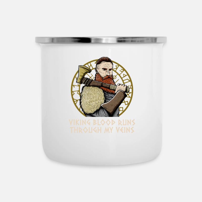 Valhalla Blood Runs Through My Veins Norwegian - Camper Mug - white