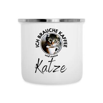 Katze Katzen Kaffee - Emaille-Tasse - Weiß - Vorne