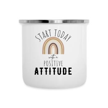 POSITIVE EINSTELLUNG MINDSET Motivation - Emaille-Tasse - Weiß - Vorne