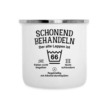 66. Geburtstag Schonend Behandeln Alte Lappen 66 - Emaille-Tasse - Weiß - Vorne
