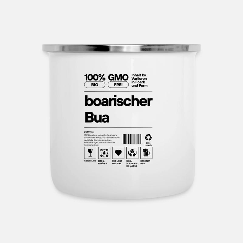 boarischer Bua - bayerischer Spruch - Emaille-Tasse - Weiß