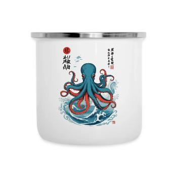 Octopus Ukiyo-E Japon Sea Kraken Design - Tasse émaillée - blanc - Devant