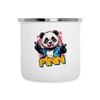 FINN - Schöner Jungen Name mit coolem Panda - Emaille-Tasse - Weiß - Vorne