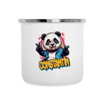 CONSTANTIN - Schöner Jungen Name mit coolem Panda - Emaille-Tasse - Weiß - Vorne