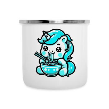 Japonais Kawaii Licorne Ramen Cuisine Asiatique - Tasse émaillée - blanc - Devant