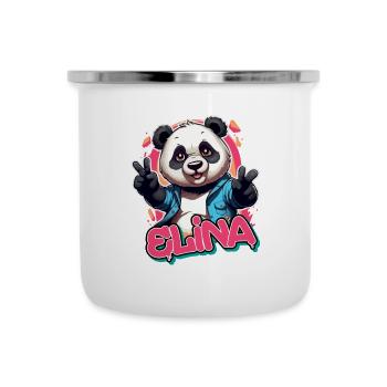 ELINA - Schöner Mädchen Name mit coolem Panda - Emaille-Tasse - Weiß - Vorne