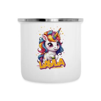 LAYLA - Schöner Mädchen Name mit süßem Einhorn - Emaille-Tasse - Weiß - Vorne