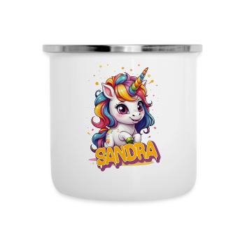 SANDRA - Beau prénom de fille avec une jolie licorne - Tasse émaillée - blanc - Devant
