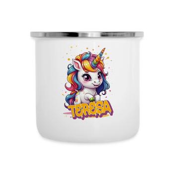 TERESA - Schöner Mädchen Name mit süßem Einhorn - Emaille-Tasse - Weiß - Vorne