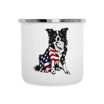 Border Collie Dog 4th of July American Flag Gifts - Emaille-Tasse - Weiß - Vorne