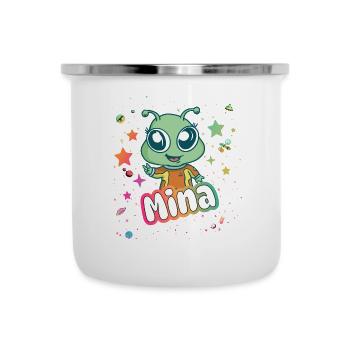 MINA - Schöner Mädchen Name mit süßem Alien - Emaille-Tasse - Weiß - Vorne