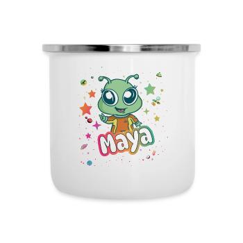 MAYA - Schöner Mädchen Name mit süßem Alien - Emaille-Tasse - Weiß - Vorne