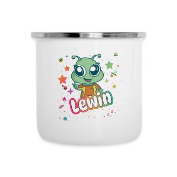 LEWIN - Beau nom de garçon avec extraterrestre mignon - Tasse émaillée - blanc - Devant