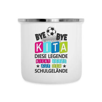 Einschulung Schulkind Fußball Schulanfang Geschenk - Emaille-Tasse - Weiß - Vorne