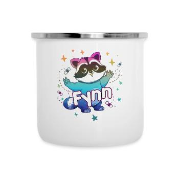 FYNN - Beau nom de garçon avec un raton laveur mignon - Tasse émaillée - blanc - Devant
