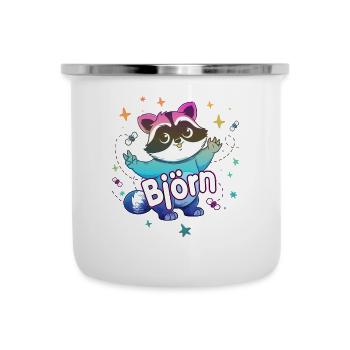 BJÖRN - Beautiful boy name with cute raccoon - Camper Mug - white - Front