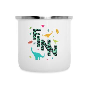 FINN - Schöner Jungen Name mit Dinosaurier - Emaille-Tasse - Weiß - Vorne