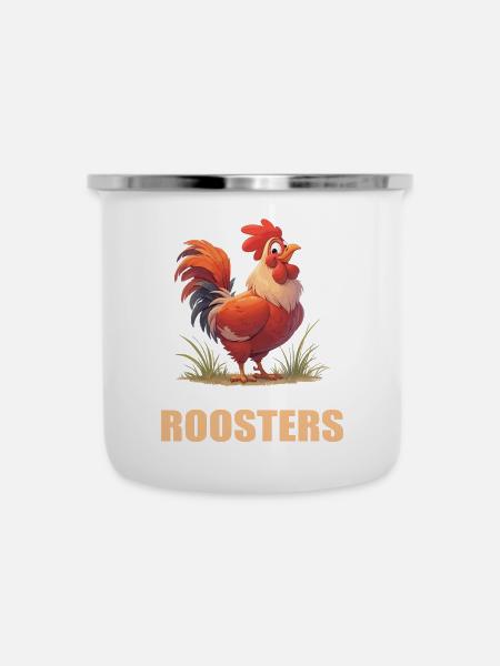 Rooster Hähne Hahn - Emaille-Tasse - Weiß