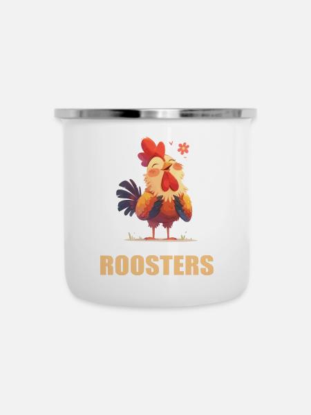Rooster Hähne Hahn - Emaille-Tasse - Weiß